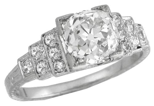 Art Deco 1.96ct Old Mine Cut Diamond Platinum Engagement Ring 
