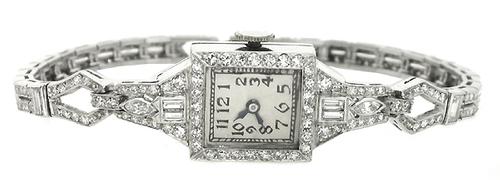 Art Deco 3.80ct Diamond Platinum Watch
