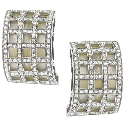 3.00ct Diamond Mother of Pearl Gold Earrings By David Morris 