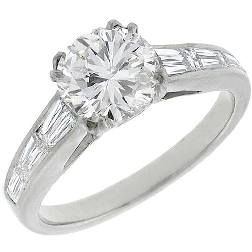 Estate  EGL Certfified 1.16ct Round  Brilliant Diamond Platinum Engagement Ring