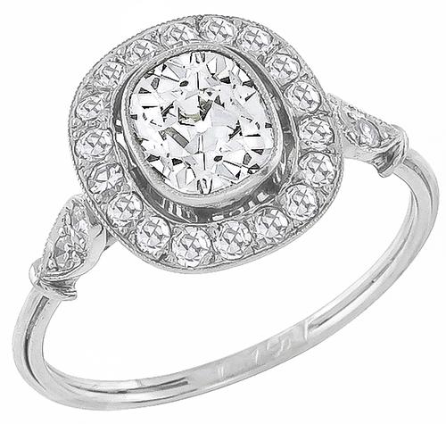 Old Mine Cushion Cut Diamond Platinum Engagement Ring