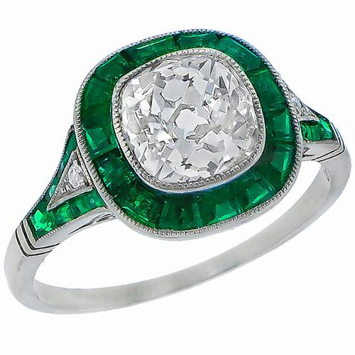 Art Deco Style EGL Certified 2.08ct Old Mine Cut Diamond Platinum Engagement Ring 