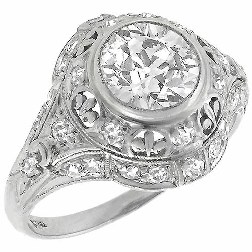 Antique 1.66 Old European Cut Diamond Platinum Engagement Ring