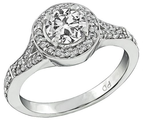 Old Mine Cut Diamond 18k White Gold Engagement Ring