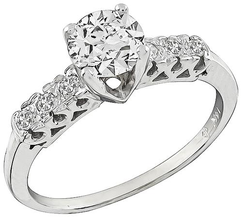 Old Mine Cut Diamond 14k White Gold Engagement Ring