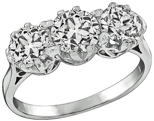 Old Mine Cut Diamond 18k White Gold Anniversary Ring