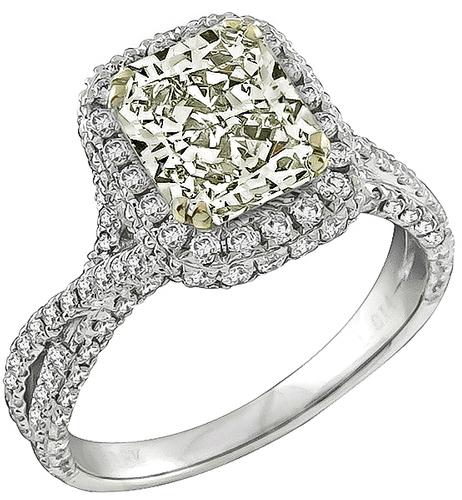 1.78ct Radiant Cut Fancy Light Yellow Diamond 1.00ct Diamond 18k White Gold Engagement Ring