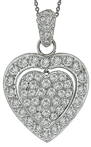 Round Cut Diamond 18k White Gold Heart Pendant