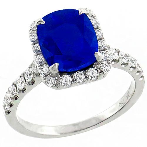 3.88ct Sapphire 1.00ct Diamond Gold Engagement Ring  