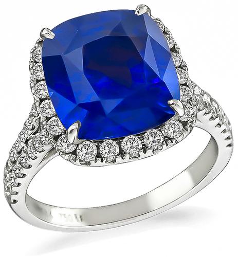 Cushion Cut Sapphire Round Cut Diamond 18k Gold Engagement Ring