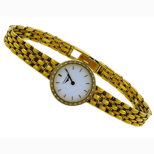 Vintage Diamond 18k Yellow Gold Longines  Ladies  Watch 