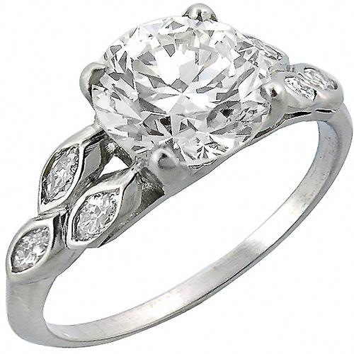 Vintage  GIA Certified 2.10ct  Round Brilliant Cut Diamond Platinum Engagement Ring 