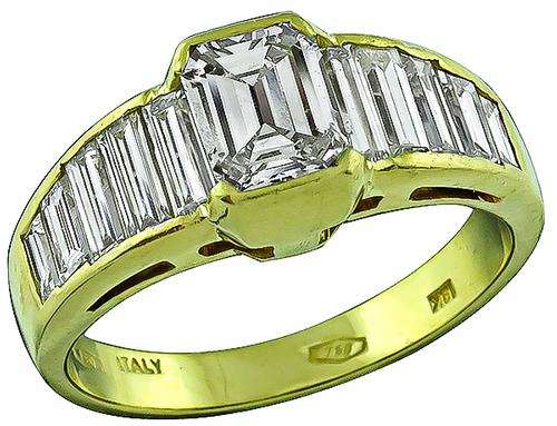 Emerald Cut Diamond 18k Yellow Gold Engagement Ring