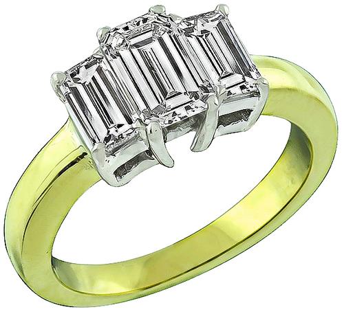 1.05ct Emerald Cut Center Diamond  1.00ct Diamond 18k Yellow and White Gold Engagement Ring