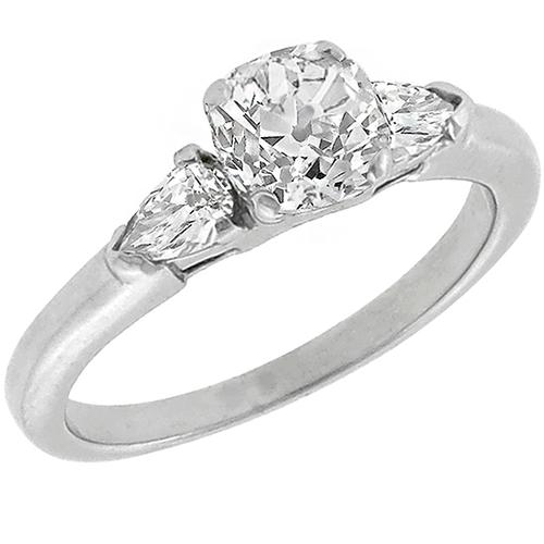 Estate GIA Certified  0.91ct Old Mine Brilliant Diamond Platinum Engagement Ring 