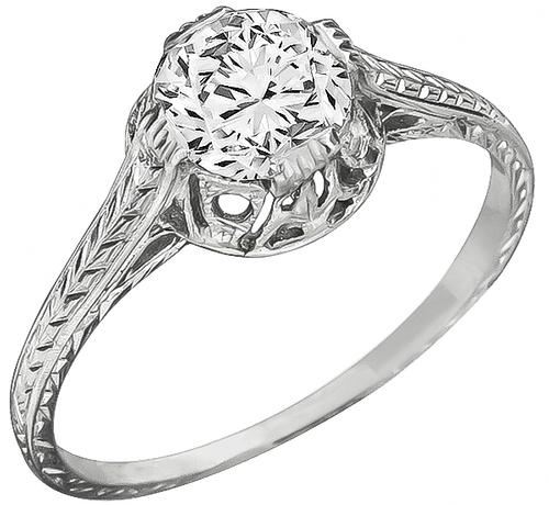 Edwardian GIA Certified Round Brilliant Cut Diamond Platinum Engagement Ring