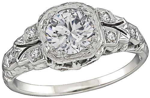 Estate Round Cut Diamond 18k White Gold Engagement Ring