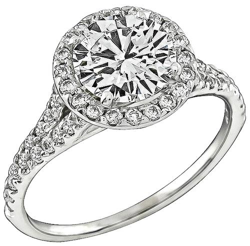Round Cut Diamond 18k White Gold Halo Engagement Ring