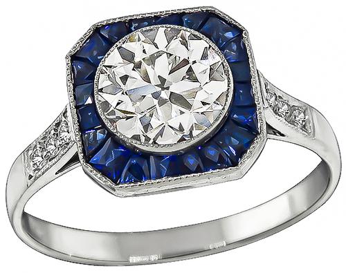 Round Brilliant Cut Diamond Sapphire Engagement Ring