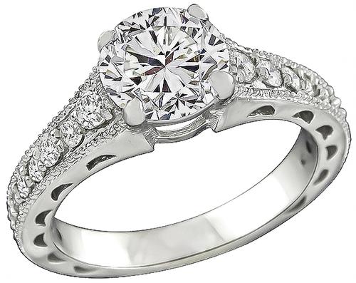 Round Brilliant Cut Diamond 18k White Gold Engagement Ring and Wedding Band Set