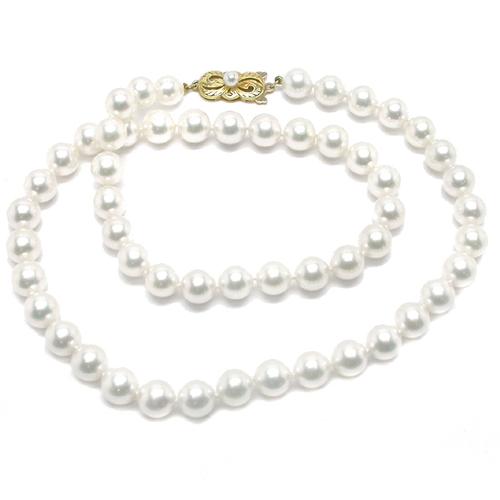 Single Strand Mikimoto Cultured Pearl 18k Yelow Gold Clasp Necklace
