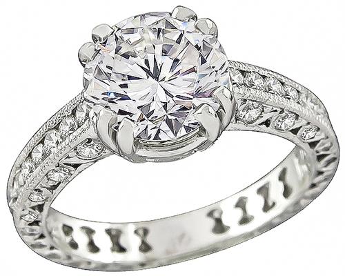 Round Brilliant Cut Diamond Platinum Engagement Ring and Wedding Band Set by Tacori