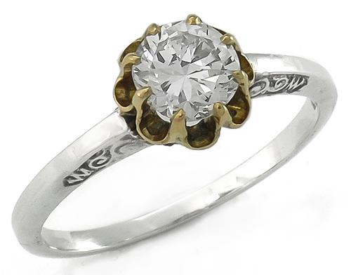 GIA Certified Round Brilliant Cut Diamond 14k Yellow and White Gold Engagement Ring