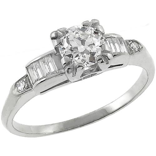 Estate 0.40ct  Old Mine Cut Diamond 18k White Gold Engagement Ring 
