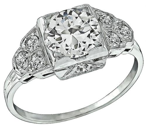 Art Deco Old Mine Cut Diamond 14k White Gold Engagement Ring