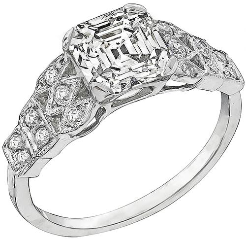 Art Deco Asscher Cut Diamond Platinum Engagement Ring
