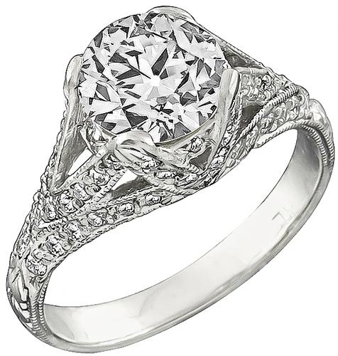 Estate  EGL Certified 1.34ct Old European Cut Diamond Platinum Engagement Ring 