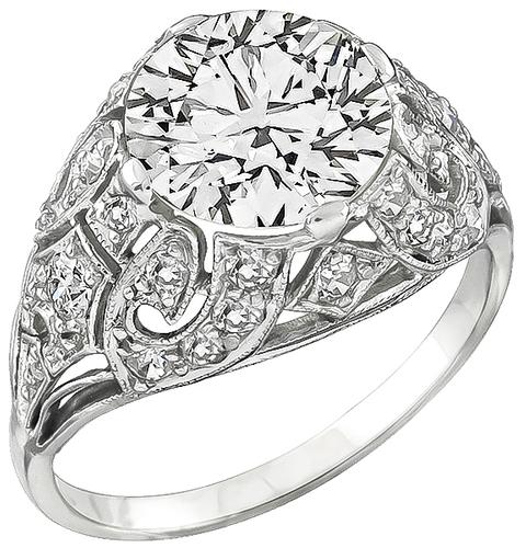 Art Deco Old European Cut Diamond 14k White Gold Engagement Ring