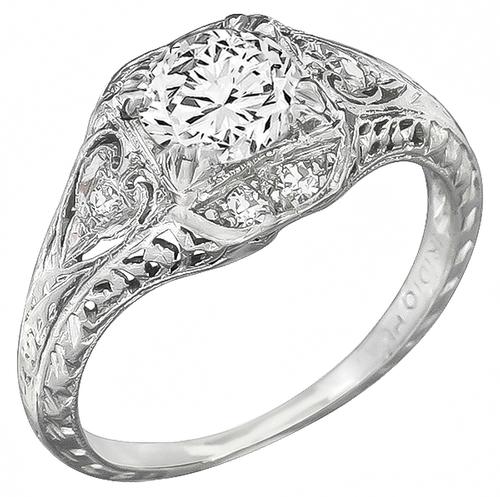 Edwardian GIA Certified Round Brilliant Cut Diamond Platinum Engagement Ring