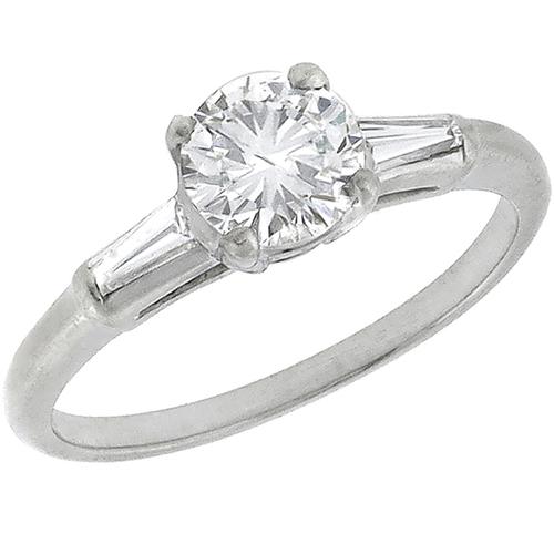1950s GIA Certfified 0.69ct Round Brilliant Diamond Platinum Engagement Ring