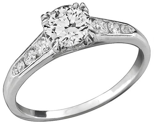 GIA Certified Round Cut Diamond 14k White Gold Engagement Ring