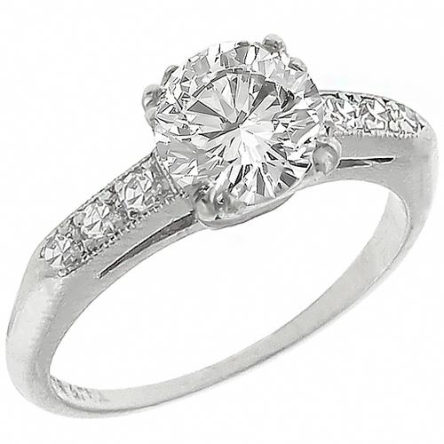 Estate GIA Certified 1.05ct Round  Brilliant Diamond Platinum Engagement Ring 