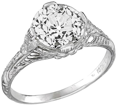 Edwardian GIA Certified 1.44ct  Old European Cut Diamond Platinum Engagement Ring