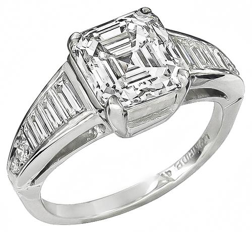 1950s GIA Certified Asscher Cut Diamond Platinum Engagement Ring