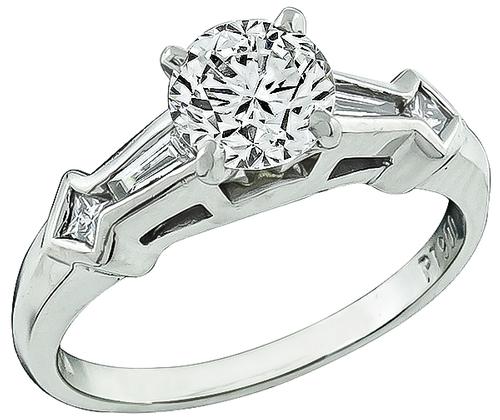 1950s Round Brilliant Cut Diamond Platinum Engagement Ring 