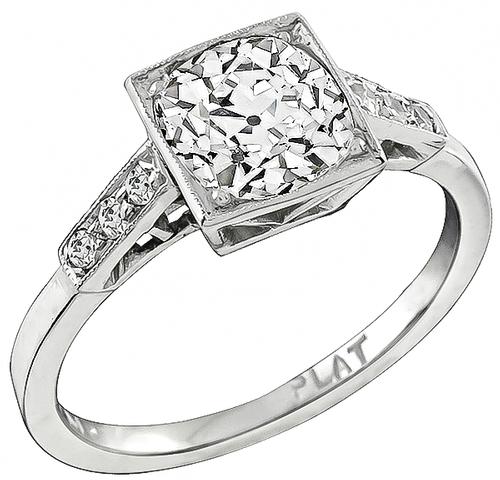 1920s Old Mine Brilliant Cut Diamond Platinum Engagement Ring 