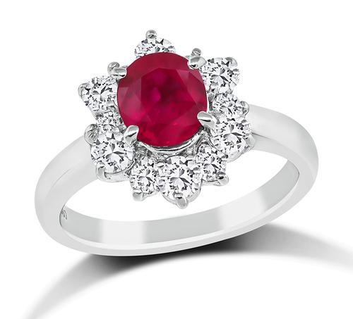 Oval Cut Ruby Round Cut Diamond Platinum Engagement Ring
