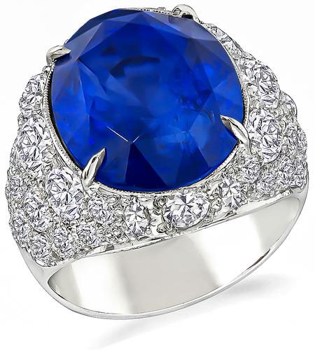 Estate 15.34ct Oval  Cut  Sapphire 6.00ct Old Mine Cut Diamond 14k White Gold  Cocktail  Ring