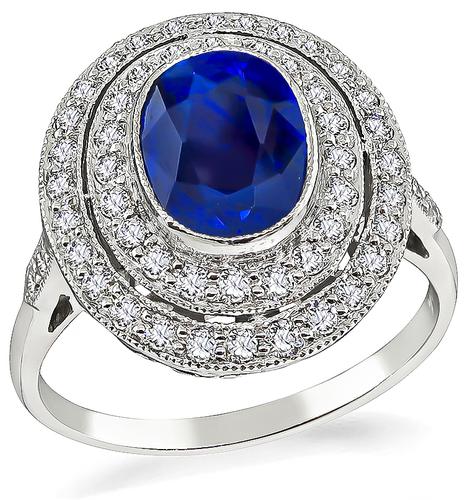 Oval Cut Sapphire Round Cut Diamond Platinum Ring
