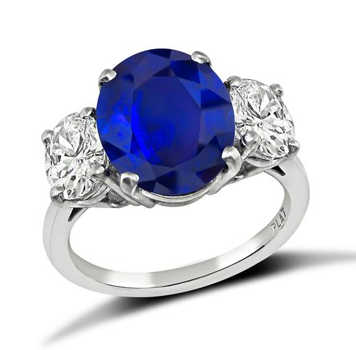 Oval Cut Sapphire Oval Cut Diamond Platinum Engagement Ring