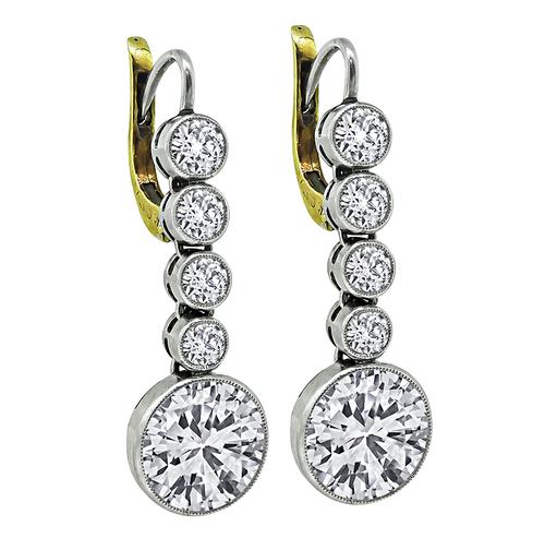 Old Mine and Old European Cut Diamond Platinum and Gold Earrings