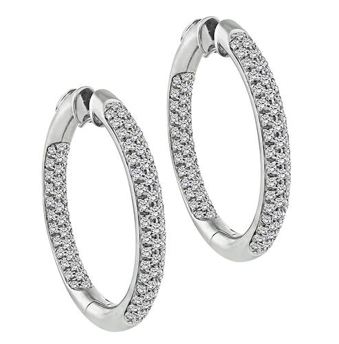 Round Cut Diamond 18k White Gold Hoops Earrings