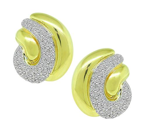 Round Cut Diamond 14k Yellow and White Gold Earrings