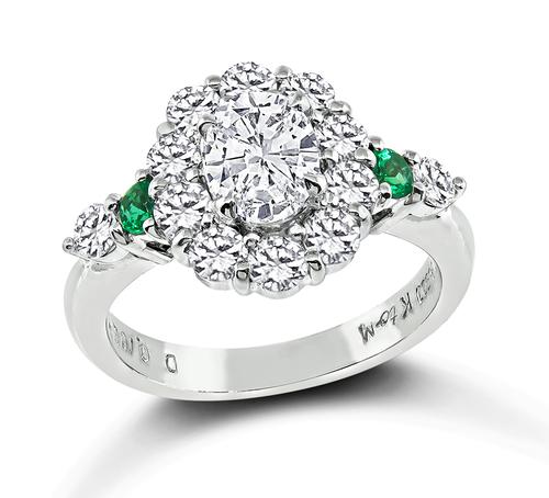 Oval and Round Cut Diamond Round Cut Emerald Platinum Engagement Ring