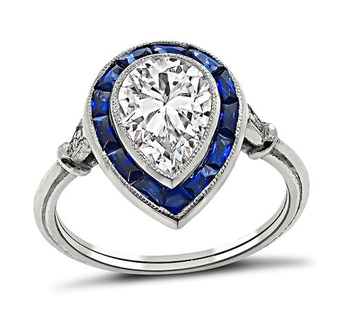 Pear Shape Diamond Sapphire Platinum Engagement Ring