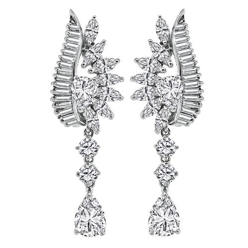 7.58cttw Pear Baguette Marquise and Round Cut Diamond 18k White Gold Dangling Earrings